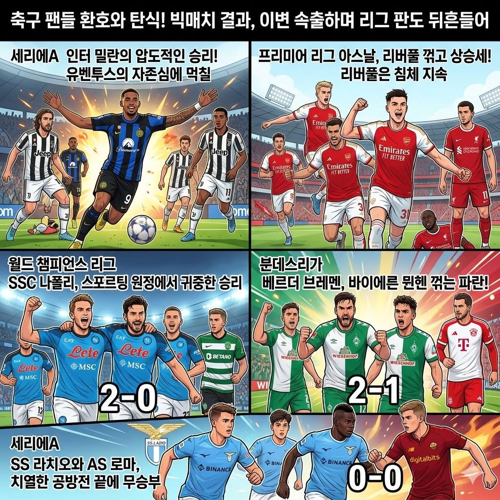 인터 밀란 유벤투스에 3대0 완승아스날 리버풀 꺾고